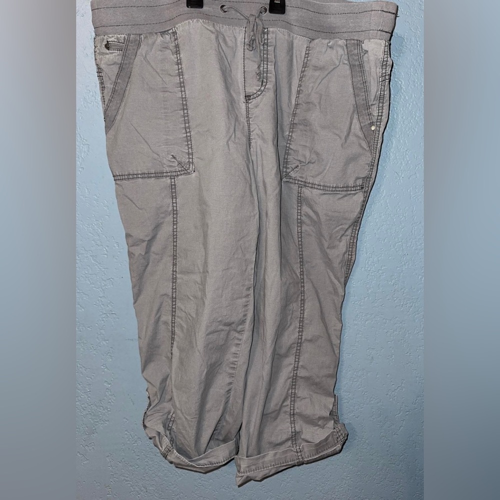 Light Gray Women's Cargo Jogger Pants with Drawstring Waist